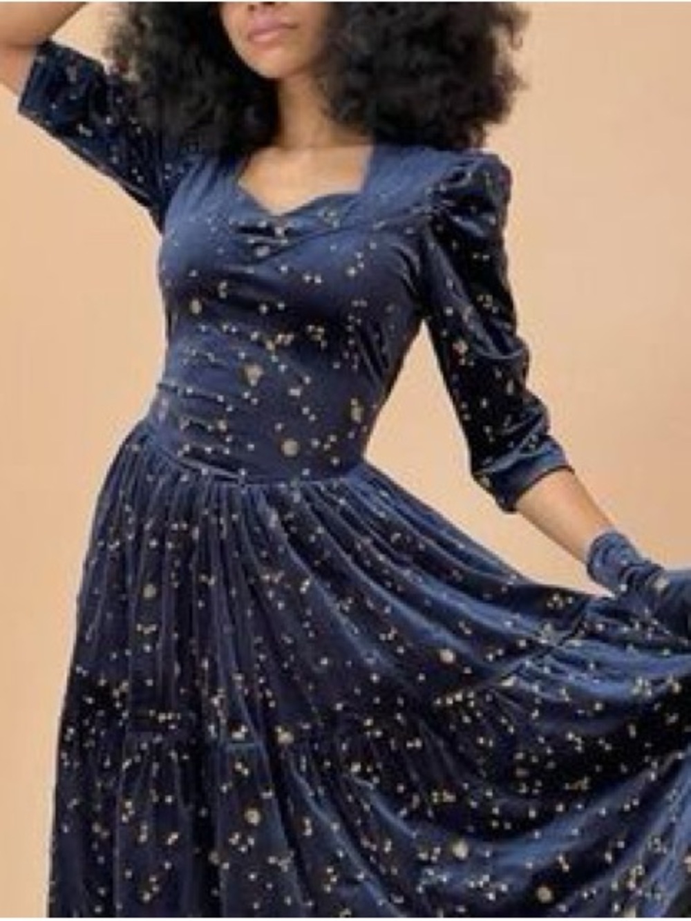 Samantha Pleet Midnight Velvet celestial embroidered Midi Dress - Picture 2 of 6